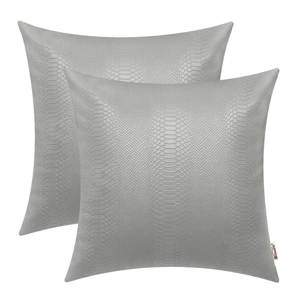 2734 Gray Leather Throw Pillows 16 X 16 Inches, Snake Leather Pillow Covers